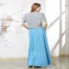 noflik Women's Boho Smocked High Waist Long Maxi Skirt with Oversized Front Patch Pockets (Blue Grey, XXL) view 4