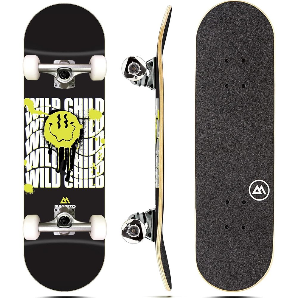 Magneto Maple Wood Complete Skateboard - Quality Skateboard for Kids - Wide Deck for Adult Men - Kids 27.5in x 7.75in, Wild Child