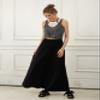 noflik Women's Boho Elastic High Waisted Flowy Long Maxi Skirts with Pockets (Black, XL) view 2