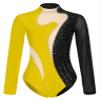 easyforever Womens Shiny Rhinestone Long Sleeve Dance Costume Ballet Dance Leotards Gymnastics Bodysuit Tops Black&Yellow Large view 3