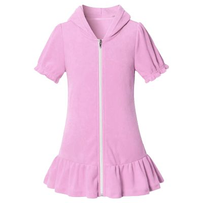 Girls Hooded Zip Terrys Coverups Swim Beach Cover Up Cotton Summer Short Sleeve Bathing Suit Toddler (Pink, 8-9 Years)