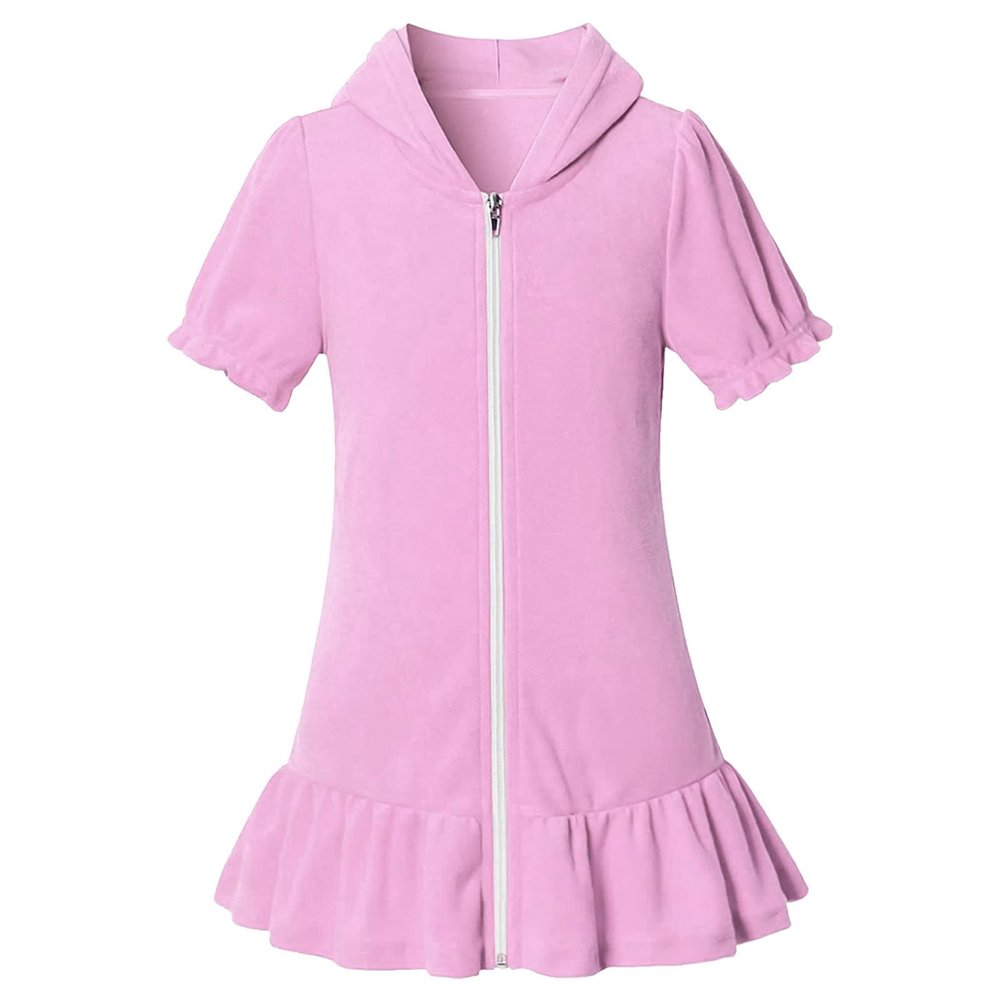 Girls Hooded Zip Terrys Coverups Swim Beach Cover Up Cotton Summer Short Sleeve Bathing Suit Toddler (Pink, 8-9 Years)