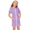 Girl's Swimsuit Zip Up Terrys Cover Up Hooded Bathrobe with Pockets Short Sleeve Bathing Suit Beach (Purple, 4-5 Years) view 1
