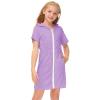 Girl's Swimsuit Zip Up Terrys Cover Up Hooded Bathrobe with Pockets Short Sleeve Bathing Suit Beach (Purple, 4-5 Years) view 3