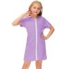 Girl's Swimsuit Zip Up Terrys Cover Up Hooded Bathrobe with Pockets Short Sleeve Bathing Suit Beach (Purple, 4-5 Years) view 4