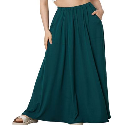 noflik Women's Boho Elastic High Waisted Flowy Long Maxi Skirts with Pockets (Ash Hunter, XL)