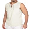 Maiyifu-GJ Men's Casual Cotton Linen Tank Top Sleeveless Lace Up Beach Hippie Tee Fashion V Neck Baggy T Shirt (Apricot,US SIZE S Asia M) view 2