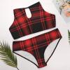 SEPTYK Christmas Tartan Check Scottish Print Women Sexy Bikini 2 PC Plus Size Swimsuits Hollow Out High Neck Bathing Suit 2XL view 2