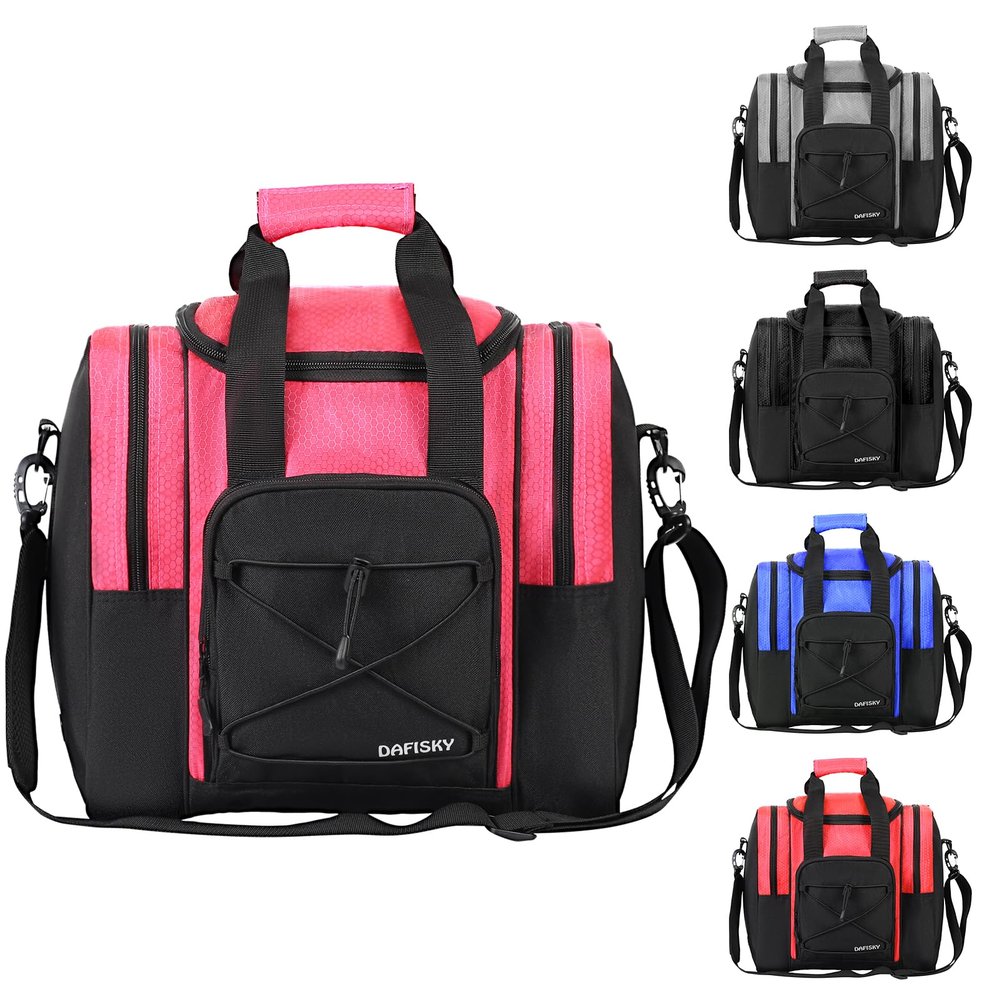 DAFISKY Bowling Ball Bag for Single Ball - Bowling Bag Tote for 1 Ball and Shoes with Padded Holder, 2 Pockets Fits Men & Women bowling Shoes Up To Mens Size 14, PINK