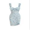2023 Women's Dresses Allover Floral Print Ruched Bus Button Front Dress Women's Dresses (Color : Blue and White, Size : X-Small) view 1