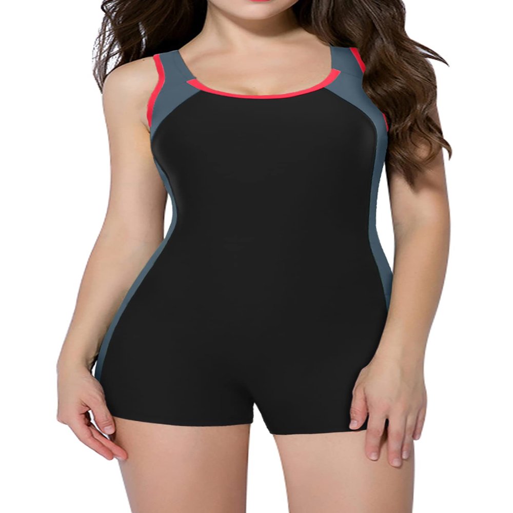 beautyin Plus Size One Piece Swimsuit for Women Sport Water Aerobic Bathing Suit Gray/Black