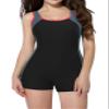 beautyin Plus Size One Piece Swimsuit for Women Sport Water Aerobic Bathing Suit Gray/Black view 1