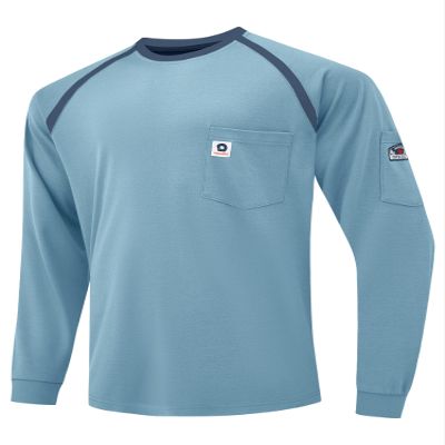 VANDISI FR Shirts for Men 100% Cotton 5.5oz Lightweight NFPA2112/CAT2 Flame Resistant Shirts for Men Long Sleeve Multi-Pockets Smoke Blue