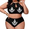 SEPTYK Cool Skull Freemason Logo Pattern Women Sexy Bikini 2 PC Plus Size Swimsuits Hollow Out High Neck Bathing Suit 4XL view 1
