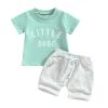 YINGISFITM Baby Boy Clothes Toddler Summer Letter Short Sleeve T Shirts Top Boy Shorts Cute Outfit Infant 2Pcs Set (Little dude green,12-18 Months) view 1