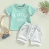 YINGISFITM Baby Boy Clothes Toddler Summer Letter Short Sleeve T Shirts Top Boy Shorts Cute Outfit Infant 2Pcs Set (Little dude green,12-18 Months) view 2
