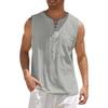 Maiyifu-GJ Men's Casual Cotton Linen Tank Top Sleeveless Lace Up Beach Hippie Tee Fashion V Neck Baggy T Shirt (Light Gray 1,US Size XS Asia S) view 1