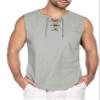 Maiyifu-GJ Men's Casual Cotton Linen Tank Top Sleeveless Lace Up Beach Hippie Tee Fashion V Neck Baggy T Shirt (Light Gray 1,US Size XS Asia S) view 2