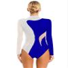FEESHOW Women Gymnastics Leotards Rhinestone Ballet Dance Leotards Long Sleeve Dance Costumes Bodysuit Tops White Royal Blue Small view 2