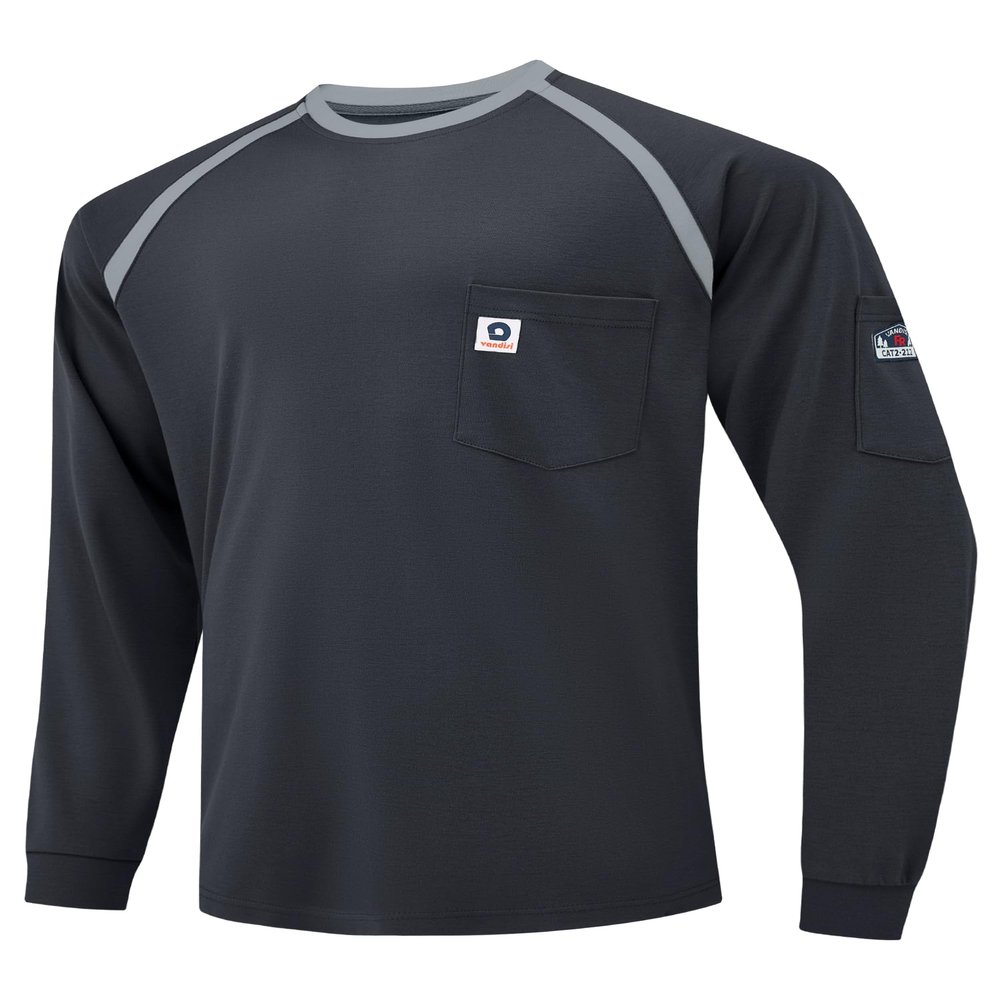 VANDISI FR Shirts for Men 100% Cotton 5.5oz Lightweight NFPA2112/CAT2 Flame Resistant Shirts for Men Long Sleeve Multi-Pockets Black