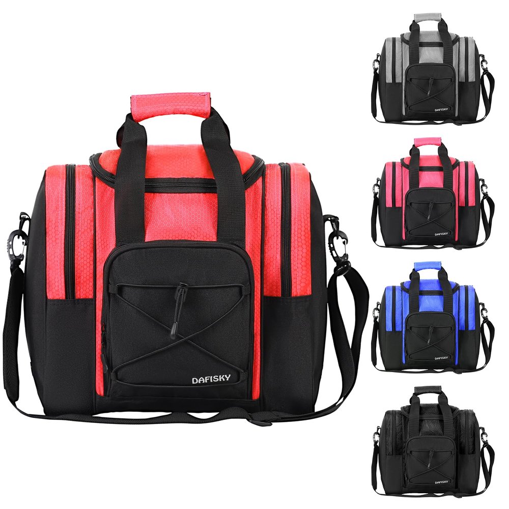 DAFISKY Bowling Ball Bag for Single Ball - Bowling Bag Tote for 1 Ball and Shoes with Padded Holder, 2 Pockets Fits Men & Women bowling Shoes Up To Mens Size 14, Red