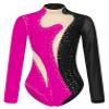 FEESHOW Women Gymnastics Leotards Rhinestone Ballet Dance Leotards Long Sleeve Dance Costumes Bodysuit Tops Rose Small view 3