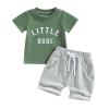 YINGISFITM Baby Boy Clothes Toddler Summer Letter Short Sleeve T Shirts Top Boy Shorts Cute Outfit Infant 2Pcs Set (Little dude army green,0-6 Months) view 1