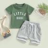 YINGISFITM Baby Boy Clothes Toddler Summer Letter Short Sleeve T Shirts Top Boy Shorts Cute Outfit Infant 2Pcs Set (Little dude army green,0-6 Months) view 2