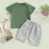 YINGISFITM Baby Boy Clothes Toddler Summer Letter Short Sleeve T Shirts Top Boy Shorts Cute Outfit Infant 2Pcs Set (Little dude army green,0-6 Months) view 3