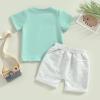 YINGISFITM Baby Boy Clothes Toddler Summer Letter Short Sleeve T Shirts Top Boy Shorts Cute Outfit Infant 2Pcs Set (Little dude green,0-6 Months) view 3