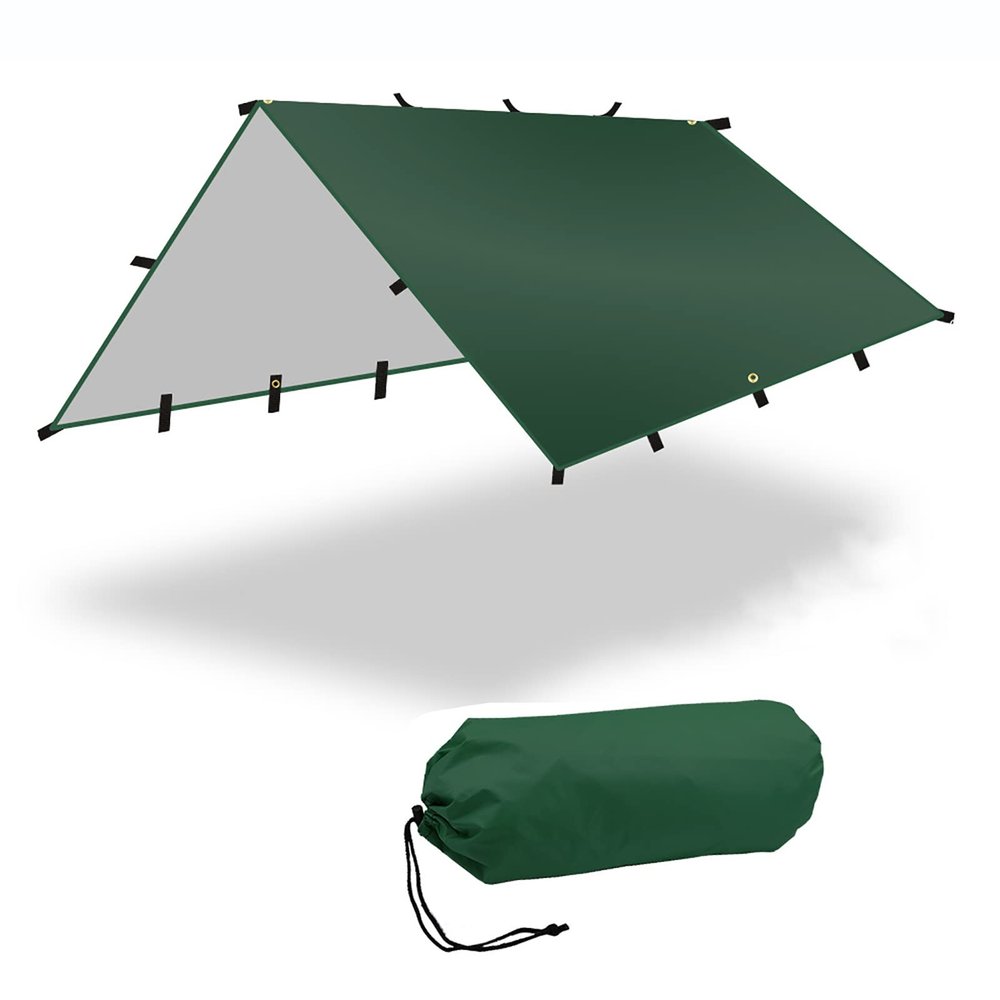 Camping Rain Fly, 10x10ft Mutifunctional Backpacking Rain Fly, Waterproof Survival Shelter Lightweight Sunscreen Awning Canopy with Silver Coating, for Footprint, Hiking, Outdoor Adventure