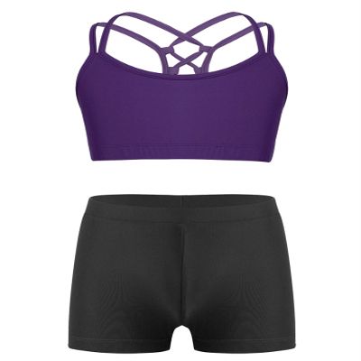 Moggemol Girls 2 Piece Dance Sports Outfit Printed Crop Top with Booty Shorts Gymnastics Dancewear Swimwear Violet 8