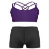 Moggemol Girls 2 Piece Dance Sports Outfit Printed Crop Top with Booty Shorts Gymnastics Dancewear Swimwear Violet 8 view 1