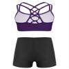 Moggemol Girls 2 Piece Dance Sports Outfit Printed Crop Top with Booty Shorts Gymnastics Dancewear Swimwear Violet 8 view 2