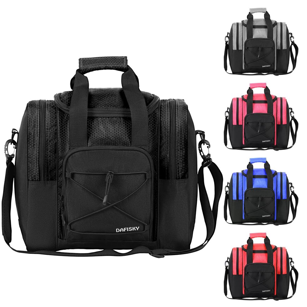 DAFISKY Bowling Ball Bag for Single Ball - Bowling Bag Tote for 1 Ball and Shoes with Padded Holder, 2 Pockets Fits Men & Women bowling Shoes Up To Mens Size 14, BLACK