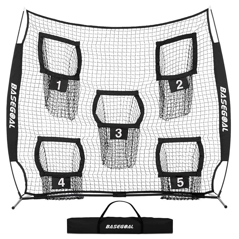 BaseGoal Football Nets for Throwing, Quarterback Training Equipment with 5 Target Pockets for Improving Accuracy - 8 x 8 ft Black