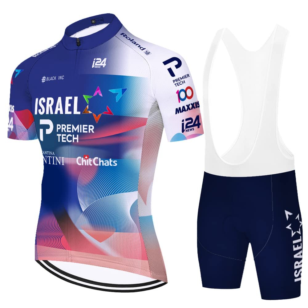 2023 Pro Team Israel Cycling Jersey Set For Men,Breathable MTB Bike Shirt Bib Short Kits GEL Paddad (L)