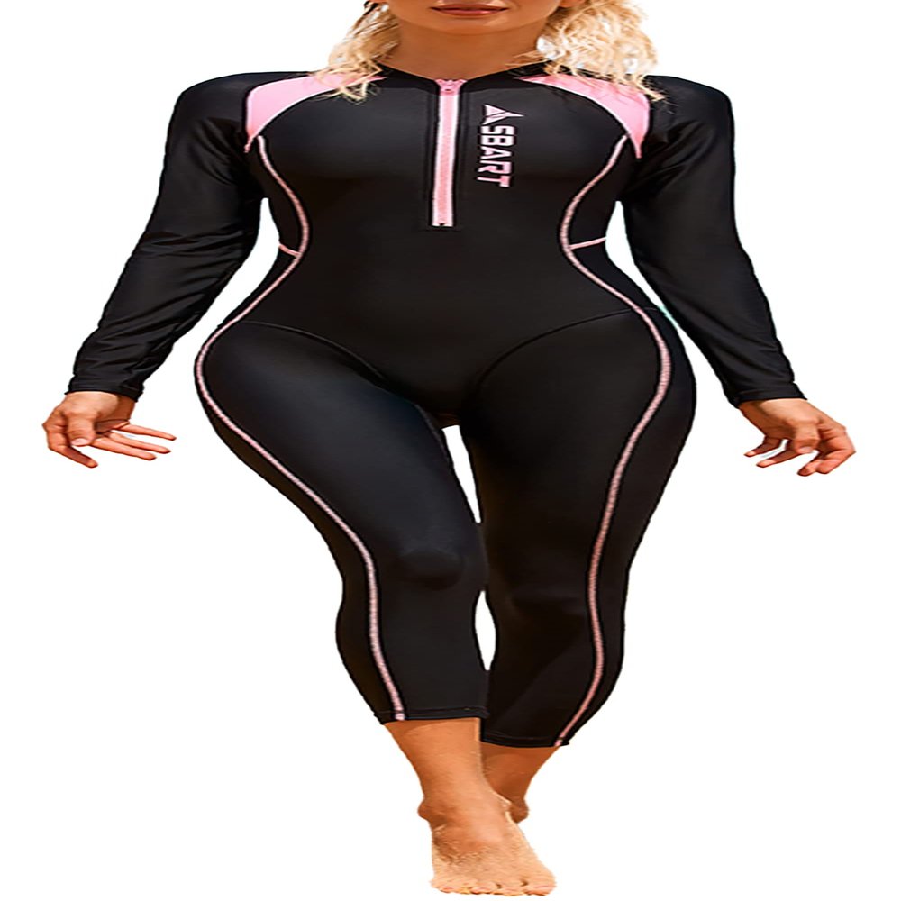 Scuba Equipment One Piece Bathing Suit UPF 50 Boyleg Surfing Rashguard Rash Guard Zip Up Bathing Suit Pink, Large