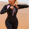 Scuba Equipment One Piece Bathing Suit UPF 50 Boyleg Surfing Rashguard Rash Guard Zip Up Bathing Suit Pink, Large view 4