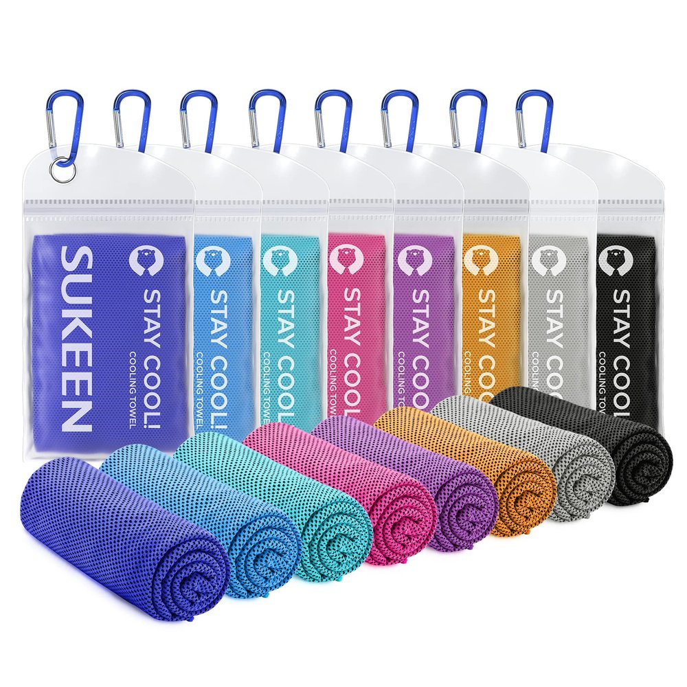 Sukeen Cooling Towels 8 Pack (40"x 12"), Cooling Towels for Neck and Face, Microfiber Breathable Towel for Hot Weather, Sweat Towel for Gym, Sport, Yoga, Golf, Workout, Camping, Running