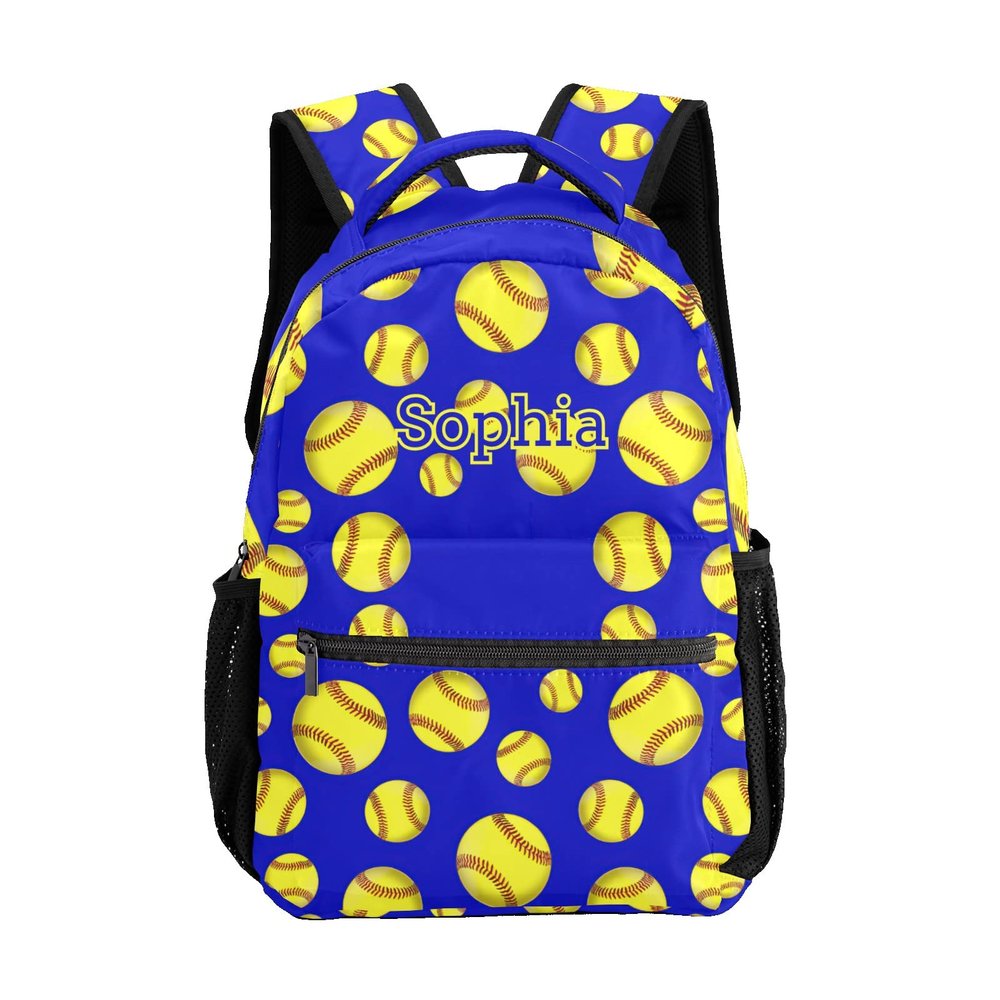 SunFancyCustom Softball Throw Blue Backpack Personalized Waterproof Casual Daypack Gift for Holiday Birthday