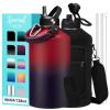 1 Gallon Water Bottle with Straw - 128oz Stainless Steel Water Jug with Sleeve Carrier Bag, Auto Spout Lid, Paracord Handle, Large Insulated Water Bottles Gallon Water Jug, Metal Hydro Thermo Flask view 1