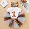 Giraffe Outfits For Baby Girl 1st First Birthday Cake Smash Jungle Safari Themed One Year Old Party Photo Shooting Newborn Toddler Zoo Animal Print Romper Tutu Skirt Headband 3pcs Set Brown 9-12M view 2