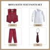 Boys Suits Slim Fit Toddler Kids Burgundy Suits for Boys Dress Vest Pants Set Wedding Ring Bearer Outfits Size 2 view 2