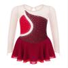 TSSOE Kids Girls Long Sleeve Sequins Printing Ice Roller Figure Skating Dress Illusion Ballet Dancewear F01 14 Years view 1