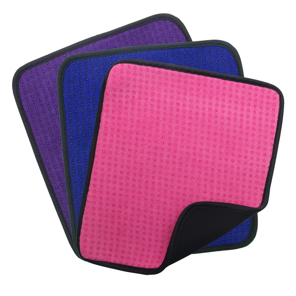 Anglekai 3 Pack Bowling Ball Towels, 10" x 8" Microfiber Bowling Shammy Accessories with Easy-Grip Dots Non-Slip (Blue+Purple+Pink)