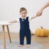 DISAUR Baby Boy Clothes Toddler Boy Outfits, 4PC Gentleman Short Sleeves Romper + Vest + Pants + Bow Tie Cotton Suit Set (Navy Blue, 3-6 months) view 3