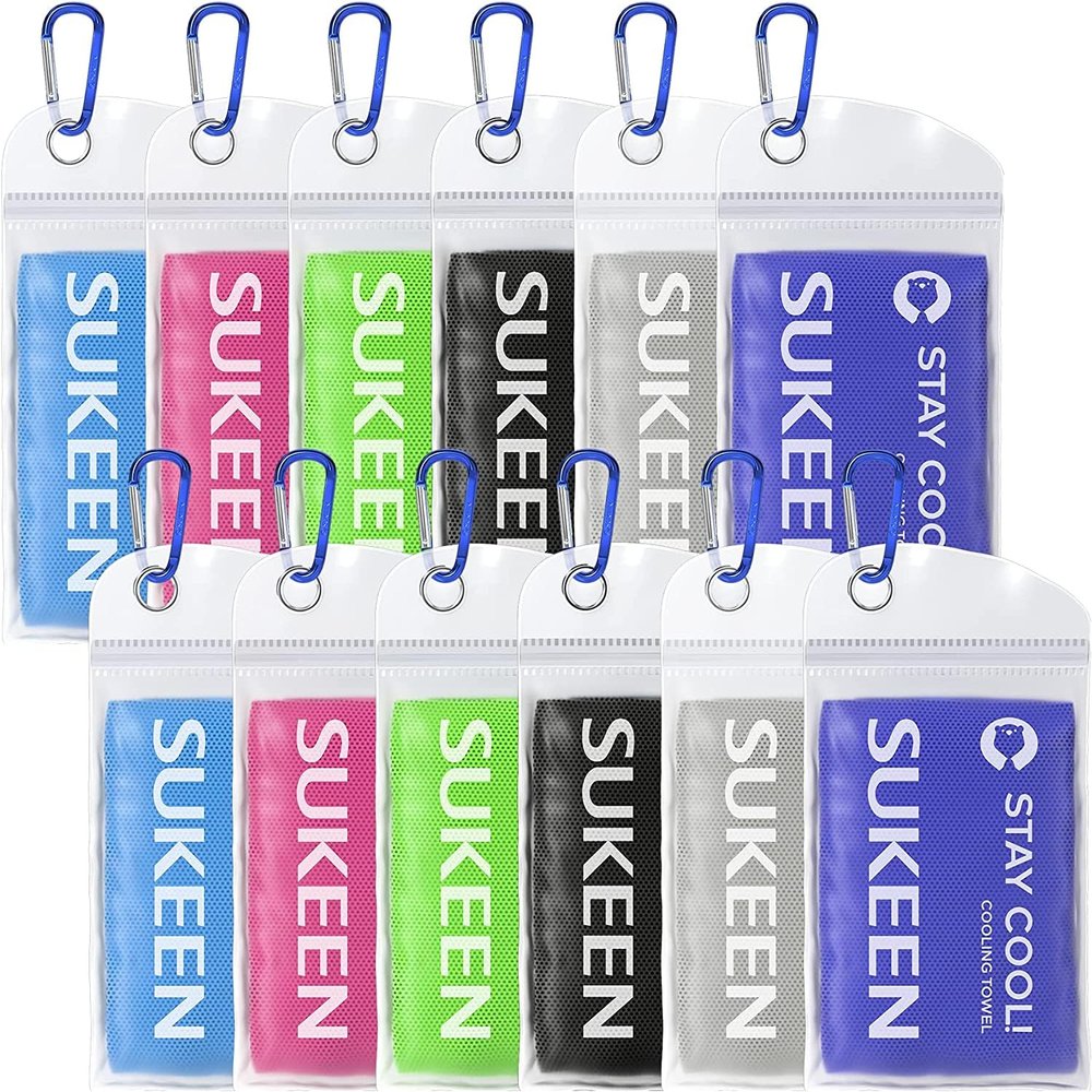 Sukeen 12 Pack Cooling Sports Towel Bulk (40"x12"), Quick-Drying Neck Cooling Wraps, Soft & Breathable Microfiber Ice Towel for Athletes, Sports Fitness Enthusiasts Gym Outdoor Summer