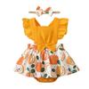 Baby Girl Dress Bowknot Headband 1st First Birthday Cake Smash Outfit One Year Old Party Flutter Sleeve One-Piece Romper Bodysuit Backless Princess Litte Sister Summer Casual Clothes Orange 0-3M view 1