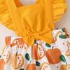 Baby Girl Dress Bowknot Headband 1st First Birthday Cake Smash Outfit One Year Old Party Flutter Sleeve One-Piece Romper Bodysuit Backless Princess Litte Sister Summer Casual Clothes Orange 0-3M view 2